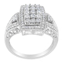 10K White Gold 1.0 Cttw Diamond Rectangular Cushion Shaped Cluster Halo Flared Band Cocktail Fashion Ring (H-I Color, SI2-I1 Clarity) - Size 7