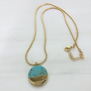 Turquoise Disc Necklace 20" Chain with 1" Stone Pendant | Minimalist Half-Metal Jewelry