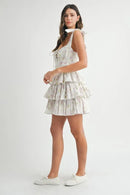 MABLE Floral Print Shoulder Tie Layered Mini Dress