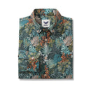 Men's Hawaiian Shirt Tropical Night Emerald Leaves Print By Annick Cotton Button-down Long Sleeve Aloha Shirt