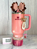 Antique Pink Glitter Tumbler Bow