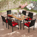 7 Pieces Outdoor Dining Set Acacia Wood Table with Umbrella Hole and Cushions