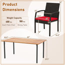 7 Pieces Outdoor Dining Set Acacia Wood Table with Umbrella Hole and Cushions