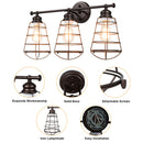 3-Light Vanity Lamp Bathroom Fixture with Metal Wire Cage