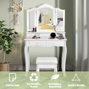 4 Drawers Wood Mirrored Vanity Dressing Table with Stool