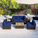 7 Pieces Outdoor Furniture Set with 32 Inch Fire Pit Table and Propane Tank Cover