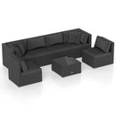 7 Pieces Sectional Wicker Furniture Sofa Set with Tempered Glass Top-Red