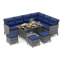 7 Pieces Patio Dining Furniture Set with Soft Cushions and Ottomans