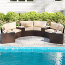 7 Pieces Patio Furniture Set PE Rattan Half-Moon Curved Sofas with Side Tables-Brown