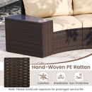 7 Pieces Patio Furniture Set PE Rattan Half-Moon Curved Sofas with Side Tables-Brown