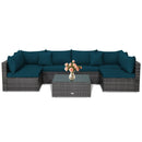 7 Pieces Patio Rattan Furniture Set Sectional Sofa Garden Cushion