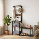 Hall Tree with Shoe Bench and Storage Hooks - Rustic Brown