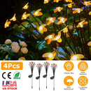 4Pack Solar Powered Stake Bee Light 2 Lighting Mode Lifelike Firefly Decorative Stake Lamp IP65 Waterproof Outdoor Landscape Garden Light Warm Yellow