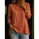 Womens Solid-Color Casual Loose-Fit Button-Up Shirt