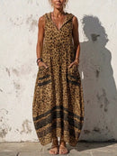 Full Size Sleeveless Hooded Leopard Print Maxi Dress with Pockets Plus Size