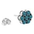Sterling Silver Treated Blue Diamond Floral Stud Earrings (1 cttw, Blue Color, I2-I3 Clarity)