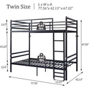 Twin Over Twin Metal Bunk Bed with Ladder and Guardrails