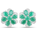 7.84 Carat Genuine Emerald and White Topaz .925 Sterling Silver 3 Piece Jewelry Set (Ring, Earrings, and Pendant w/ Chain)