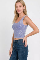 Zenana Washed Ribbed Seamless Cropped V-neck Tank Top