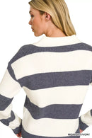 Zenana Striped Collared Sweater