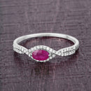 0.40 Carat Genuine Ruby and White Diamond 14K White Gold Ring