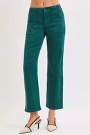 RISEN High Rise Ankle Flare Patch Pocket Jeans