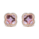 18K Rose Gold 3/8 Cttw Diamond and 11x11mm Clover-Cut Purple Amethyst Gemstone Clover Halo Stud Earrings (G-H Color, SI1-SI2 Clarity)
