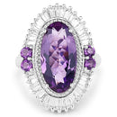 7.96 Carat Genuine Amethyst and White Topaz .925 Sterling Silver Ring