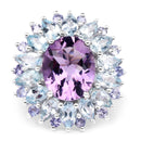 "7.79 Carat Genuine Amethyst, Blue Topaz and Tanzanite .925 Sterling Silver Ring