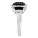Black Rhodium Plated .925 Sterling Silver 1/2 Cttw White & Blue Diamond Square Halo Cocktail Ring (Fancy Blue & H-I Color, I2-I3 Clarity) - SIze 6