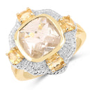 14K Yellow Gold Plated 4.07 Carat Genuine Golden Rutile and Citrine .925 Sterling Silver Ring
