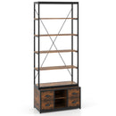 8-tier Bookshelf with 4 Fabric Drawers and Heavy-duty Metal Frame-Coffee