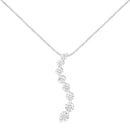 14K White Gold 3.0 Cttw Round-Brilliant & Baguette Cut Diamond S Shaped Graduated 18" Pendant Necklace (I-J Color, I2-I3 Clarity)