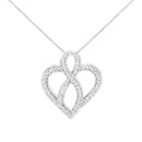 14K White Gold 1/4 cttw Round Cut Diamond Heart and Ribbon Center Pendant Necklace (H-I, I1-I2)