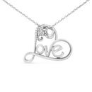 .925 Sterling Silver 1/6 Cttw Round Brilliant-Cut Diamond Accented Open Heart with Love 18" Pendant Necklace (H-I Color, I1-I2 Clarity)