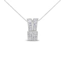 14K White Gold 1 5/8 cttw Princess and Baguette Cut Diamond Heart Ribbon Pendant Necklace (G-H, VS1-VS2)