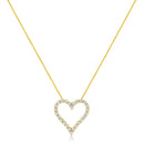 14K Yellow Gold Plated .925 Sterling Silver 2.00 Cttw Shared Prong-Set Round Brilliant-Cut Diamond Open Heart 18" Pendant Necklace (K-L Color, I2-I3 Clarity)