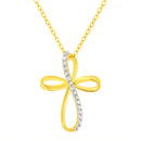 10K Yellow Gold Plated .925 Sterling Silver Diamond Accent Cross Ribbon 18" Pendant Necklace (I-J Color, I2-I3 Clarity)