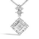 10K White Gold 1/2 Cttw Princess Cut Rhombus Drop Pendant Necklace