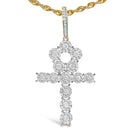 Men's 10K Yellow Gold 1 3/4 Cttw Diamond Cluster Ankh Cross Pendant Necklace - 18" Inches