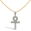Men's 10K Yellow Gold 1.00 Cttw Diamond Ankh Cross Pendant Necklace