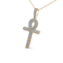 10K Yellow Gold 1 7/8 Cttw Round Diamond Ankh Cross Pendant Necklace for Men (H-I Color, SI1-SI2 Clarity) - NO CHAIN INCLUDED