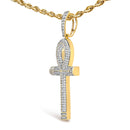 10K Yellow Gold 1 7/8 Cttw Round Diamond Ankh Men's Pendant Necklace