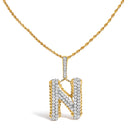 Men's 10K Yellow Gold 1 1/2 Cttw Diamond Letter N Initial Pendant Necklace