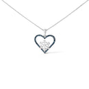 925 Sterling Silver 1/10ct TDW Blue Treated Diamond Heart Pendant Necklace