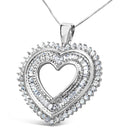 .925 Sterling Silver 1.0 Cttw Baguette and Round Diamond Heart Pendant 18" Necklace (H-I Color, I3 Clarity)