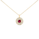 14K Yellow Gold Plated Sterling Silver Created Red Ruby and Diamond Medallion Pendant Necklace