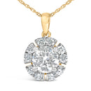 10K Yellow Gold Plated .925 Sterling Silver 2.0 Cttw Lab Grown Diamond Spoked Halo Pendant Necklace