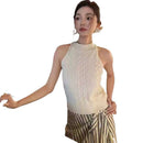 Minimalist Chic Halter-Neck Cable-Knit Textured Knit Vest For Women