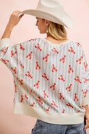 BiBi 4th Of July Lobsters Stripe Waffle Knit Sleeve Top